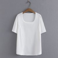 【มีไซส์ใหญ่】Plus Size Womens Short Sleeve White Black Summer T-shirts Oversized U-neck Casual Fashion Tops Large Size Slim Top