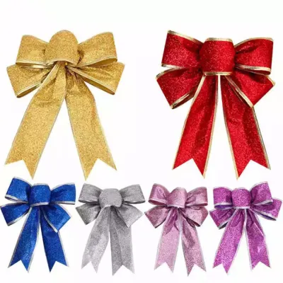 Glittery Xmas Tree Bows Christmas Wreath Bow Ribbons Sparkly Christmas Bows Christmas Bow Decorations Festive Holiday Ornaments