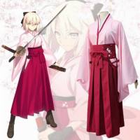 Fate Grand Order Sakura Saber Okita Souji Pink Kimono Comic Con ปาร์ตี้ประจําปีคอสเพลย์เครื่องแต่งกายฮาโลวีนเวทีเล่นเครื่องแต่งกายการแสดง