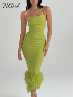 【YF】 FSDA Green Midi Feather Bodycon Dress Sexy Summer 2022 Party Dresses Women Black Backless Sleeveless Elegant Club