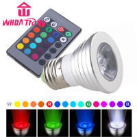 หลอดไฟสปอตไลท์รีโมทควบคุมไฟ LED อลูมิเนียมอัลลอยด์3W RGB E27 7สี