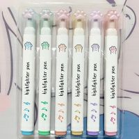 ปากกาเน้นข้อความ6สีพาสเทลน่ารักปากกาเรืองแสงอุ้งเท้าแมวคู่อุปกรณ์วาดเขียนปากกามาร์กเกอร์ของขวัญ Ks อุปกรณ์การเรียน