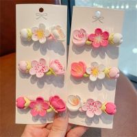 ✠☸ Pink Peach Blossom Hairpin Female Cherry Blossom Small Fresh Hair Rope Sweet Girl Broken Hair Bangs Hairgrips Side Clip Headwear