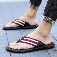 original Flip-flops mens summer ins trend Korean style mens slippers anti-slip and deodorant high-end outdoor leather sandals