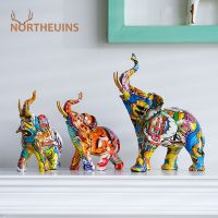 Resin Painting Elephant Statues Art Graffiti Animal Figurines Home Office Desktop Item Collection Object Decoraitons