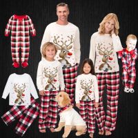 ชุดเสื้อผ้าชุดนอนคริสต์มาสพิมพ์ลายสก๊อตเด็กทารกเด็กพ่อแม่ลูกสาวครอบครัวชุดเข้ากันดูเป็นครอบครัว