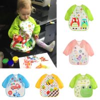 【DT】hot！ Cartoon Animals Baby Bibs Colorful Children Bib Sleeve Apron Feeding