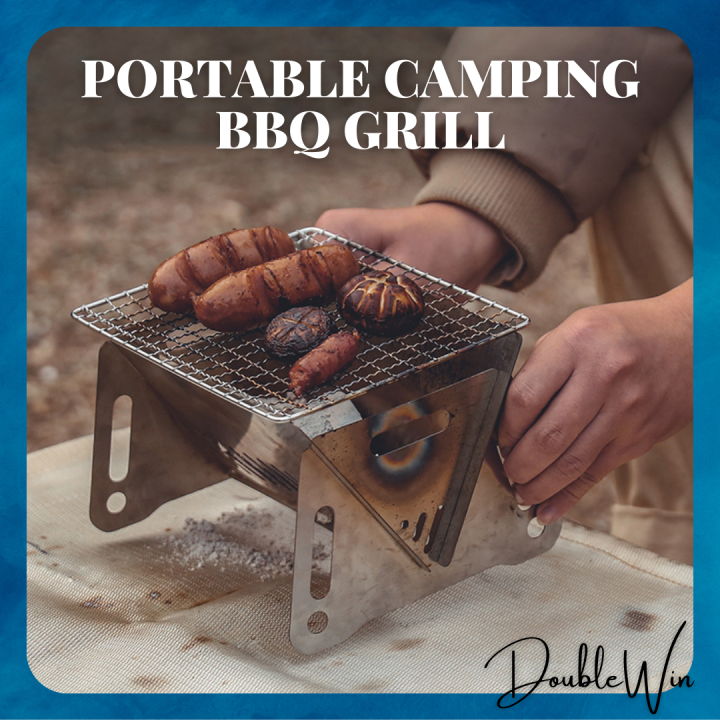 Portable Folding BBQ Grill Heating Stoves Multifunction Camping Barbecue  Grill Rack Net Firewood Stove Stainless steel BBQ Grill