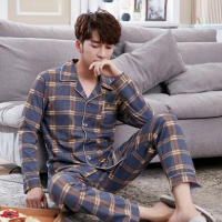 Men Sleepwear Pajamas Set for Men Casual Home Clothe Autumn Winter Nightwear Suit Full Sleeve Long Pants Striped Pyjamas Set