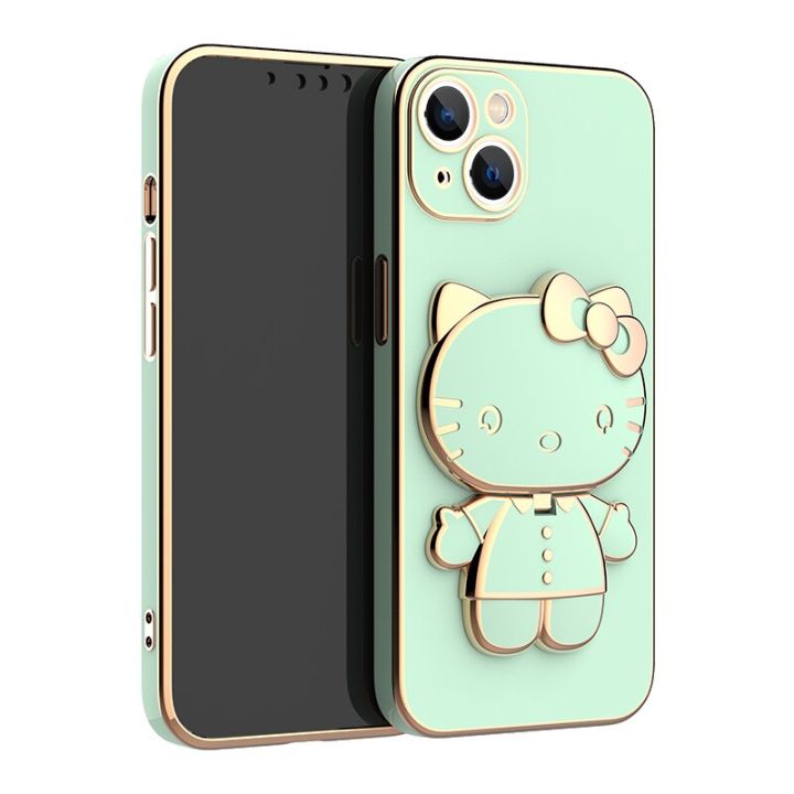 23New Luxury Hello Kitty Mirror Silicone Phone Case For Iphone 11 12 13 14 Pro Max Mini XR XS X 8 7 6 6S Plus SE 2020 Plating Cover