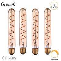 Grensk เกลียวที่มีความยืดหยุ่นเชิงเส้นนำเส้นใยหลอดไฟ T30 185มิลลิเมตรท่อ3วัตต์สีเหลืองอำพันแก้ว2200พัน E27หรี่แสงได้หลอดไฟ LED ไฟตกแต่ง