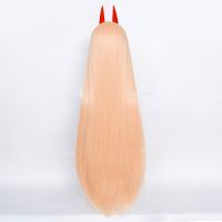 Anime Chainsaw Man Makima Power Cosplay Wig Long Orange Pink Heat Resistant Synthetic Hair Party Role Play Wigs + Wigcap + Horns