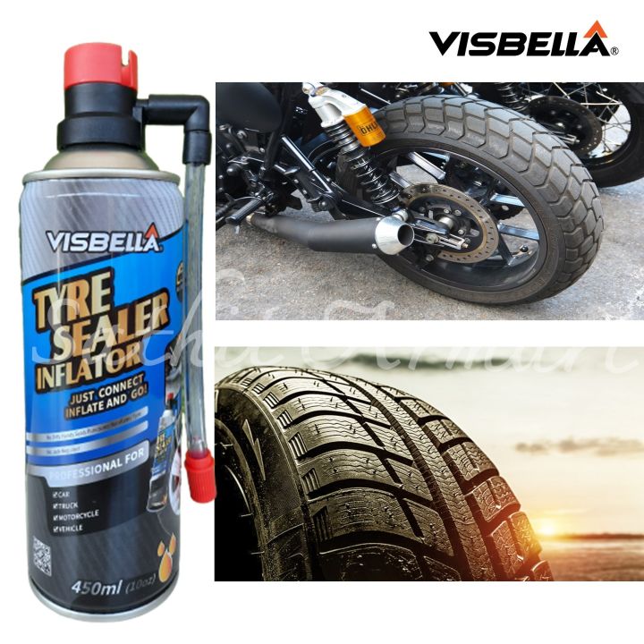 visbella-tyre-sealer-inflator-450-ml-ยางรถรั่ว-ยางรถแบนกลางทาง-ระหว่างทาง-ไม่มีร้านซ่อม-เราช่วยคุณได้-แค่มีสเปรย์กระป๋องนี้-ช่วยเติมลมล้อ-อุดรอยรั