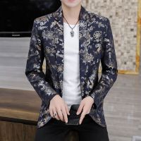 ZZOOI Luxury Party Prom Blazer Mens Flowers Design Contrast Collar Dress Dinner Blazer Homme Slim Fit Suit Coat Jacket