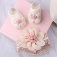 2 Pcs/Set Baby Socks Headband Set Lace Flower Baby Girl Hairbands Anti-Slip Infant Toddler Socks Baby Girl Hair Accessor