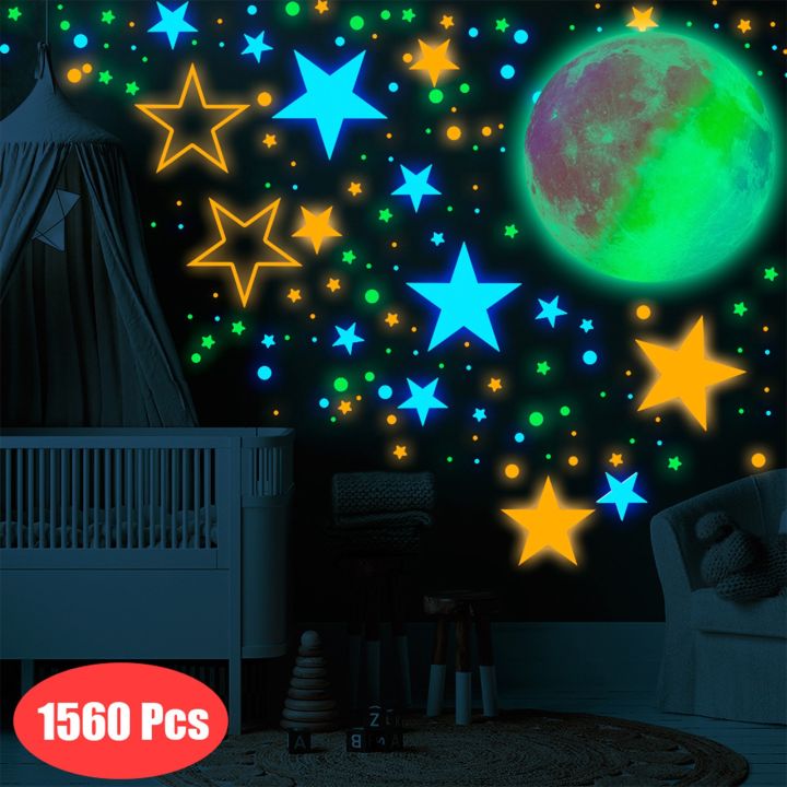 24-home-accessories-star-stickers-glow-in-the-dark-glow-stars-kids-room-สติ๊กเกอร์ติดผนัง-moon-star-glow-in-the-dark-สติกเกอร์สำหรับตกแต่งเพดาน