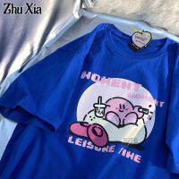 Zhu Xia เสื้อผ้าคาร์บี้ลายดาวแขนสั้นพิมพ์ลายพิกเซลแบบย้อนยุคใหม่เสื้อยืดนักเรียนผู้หญิงรุ่นเกาหลีแบบหลวมเสื้อผ้าคู่รักแฟนสาว