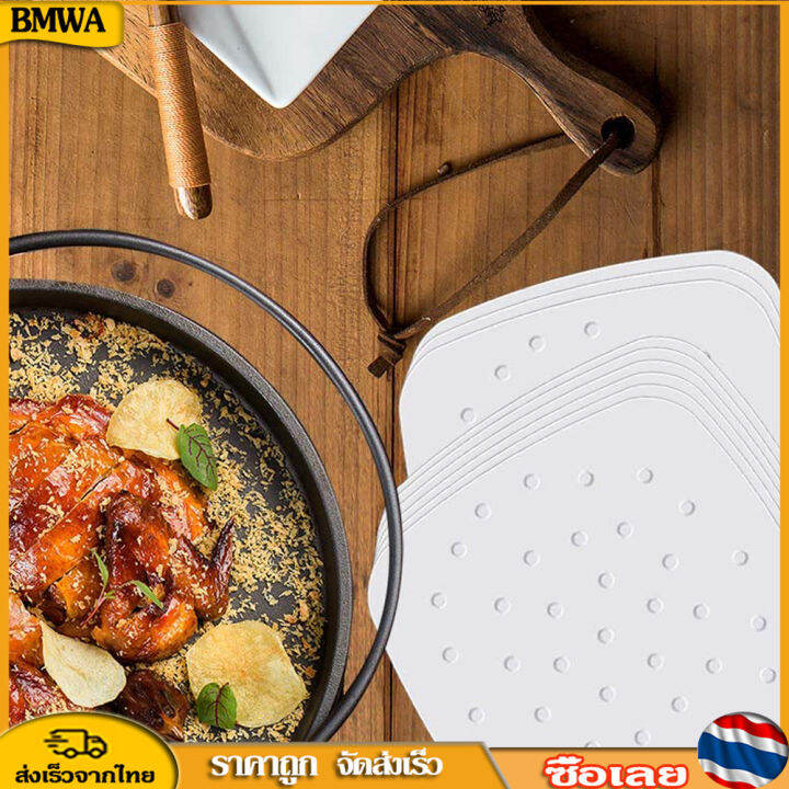 bmwa-100-แผ่นซิลิโคนน้ำมันกระดาษ-air-fryer-square-baking-paper-bun-เค้กกระดาษจานรอง-16-5-16-5cm