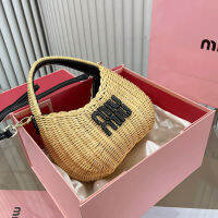 (with gift box) MiumiuˉNew summer woven bag Cute and chic womens crossbody bag