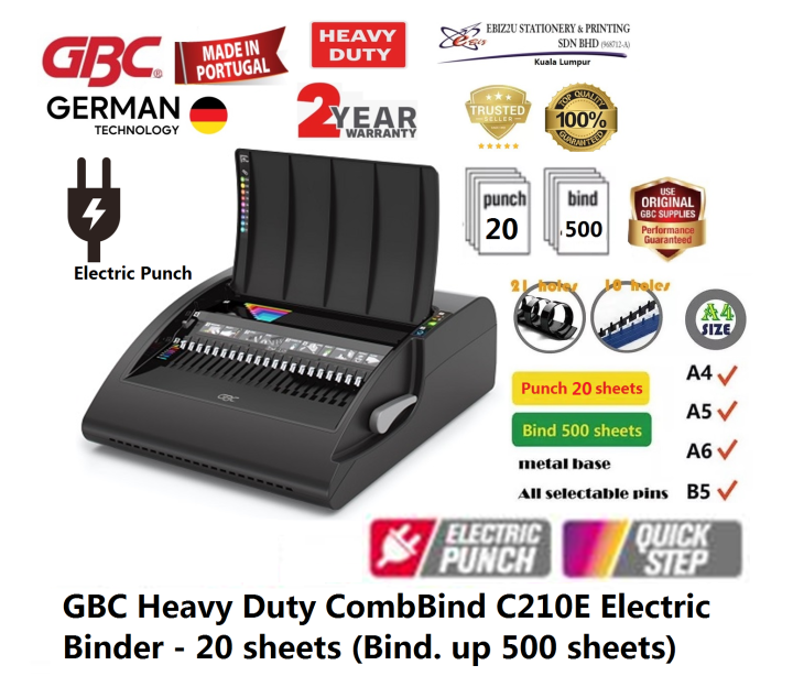 GBC Heavy Duty CombBind C210E Electric Binder 20 sheets (Bind. up 500