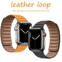 Tali gelang kulit asli untuk Apple watch seri 8 7 45mm 42mm 38/41mm Loop magnetik untuk iWatch Series Ultra 3 5 SE 6