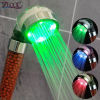 LED Shower Head High Pressure Anion Filter Water Saving Showerhead Temperature Control Colorful Light Handheld Big Rain Shower