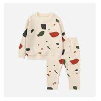 New Autumn Kids Girls Boys Pajamas 2-pcs Sets Long Sleeves Cartoon Olive Stone Cotton Top + Pants Toddler Clothes E1602