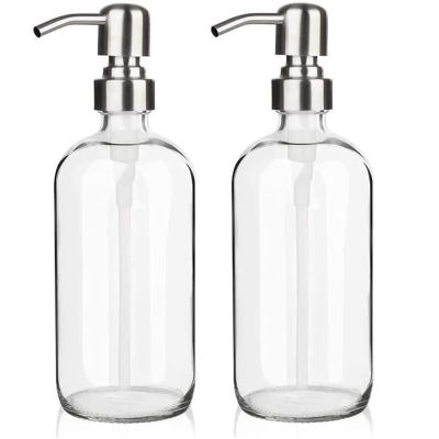 Glass Soap Dispenser with Pump - Dish Soap Dispenser for Kitchen, Bathroom Glass Soap Dispenser 2 Pack