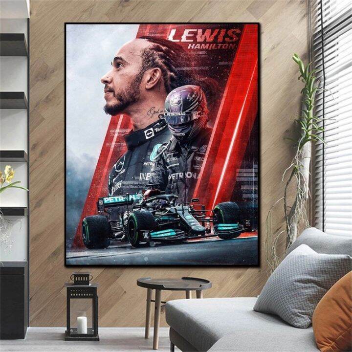 lewis-โปสเตอร์แฮมิลตัน-f1แชมป์ตำนานการแข่งรถรูปผ้าใบพิมพ์ลายสำหรับศิลปะตกแต่งผนังบ้านห้องนั่งเล่นรูปภาพตกแต่ง