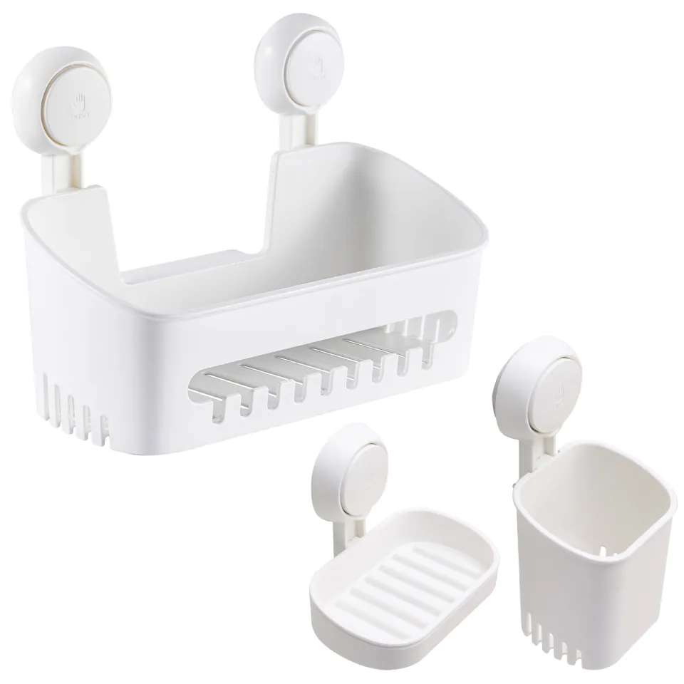 TAILI Corner Shower Caddy Suction Cup Storage Basket +Toothbrush Holder +  Soap Dish, DIY Drill-Free Removable Shower Accessories Kitchen Bathroom