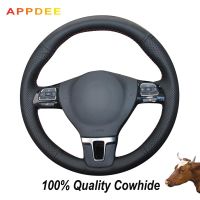 APPDEE Black Genuine Leather Steering Wheel Cover for Volkswagen VW Golf Tiguan Passat B7 CC Touran Magotan Sagitar Steering Wheels Accessories