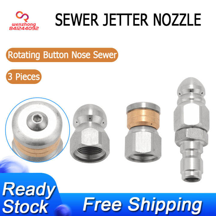 3 Pieces Sewer Jetter Nozzle Rotating Button Nose Sewer Jetting Nozzle