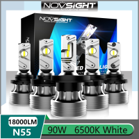 Novsight N55 9005/HB3 9006/HB4 9007 9012 H1 H3 H4 H7 H11 H13 หลอดไฟหน้ารถ LED 90W 18000LM 6500K แสงสีขาวสำหรับไฟสูง/ไฟต่ำ/ไฟตัดหมอก 2 ชิ้น รับประกัน 1 ปี จัดส่งฟรี