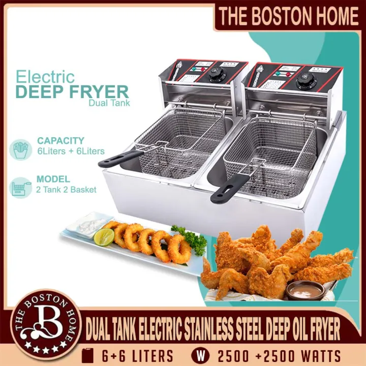 [Ready Stock] Boston Home Double Deep Fryer Electric Stainless Steel