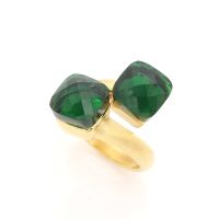 【YF】 JSBAO 3 Colours Double Glass Stone Stainless Steel Fashion Ring Women Red/Green/Black Color For Jewelry