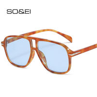 【 Cw】so &amp; EI R Double Bridges Men Pilot Sunglasses Fashion Rivets Decoration Shades UV400 Women Trending Leopard Sun Glasses