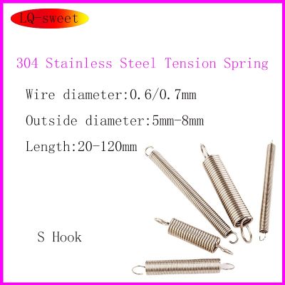 304 Stainless Steel S Hook Cylindroid Helical Pullback Extension Tension Coil Spring Wire Diameter 0.6mm 0.7mm Electrical Connectors