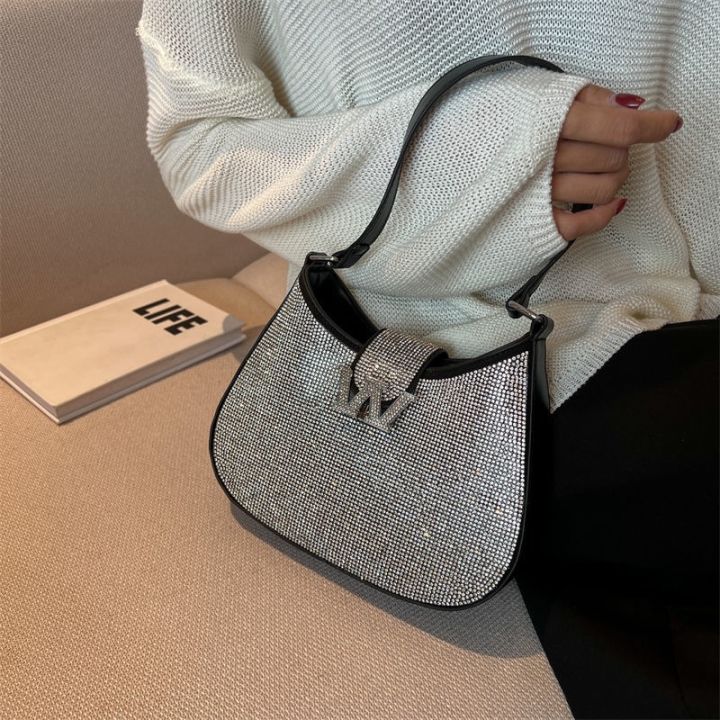 top-fashion-summer-bag-advanced-niche-design-rhinestone-slung-shoulder-hot-girl-armpit-bag-female-2022-new-summer-mini-crescent-bag