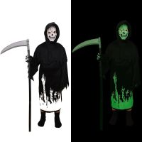 Kids Scream With Mask Gloves Costume Ghost Face Skull Cosplay Horror Demon Killer Black Cloak Carvinal Party Robe Props