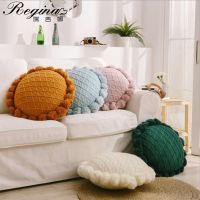 REGINA Cute Pompom Tassel Round Cushion Nordic Home Decor Decorative Pillow For Bed Sofa Fluffy Knitted Chair Car Throw Pillow Travel pillows