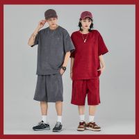 High quality faux suede short sleeve T-shirt 5 minutes of pants suit men and women lovers new summer sports leisure two woolly --ntx230801▼❉