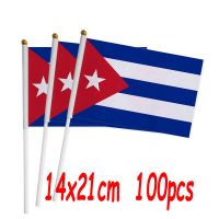 ZXZ 100pcs Cuba hand waving Flag 14*21cm Polyester Double Side Printing CU Cuba Hand Flag with plastic flagpole