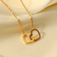 Cheap Stainless Steel Double Heart Necklace Women 18K Gold Choker Clavicle Chain Jewelry Girlfriends Gift