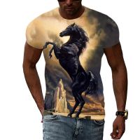 Summer Men Fine Horse graphic t shirts Fashion Casual Trend Personality 3D Print T-shirt Animal Pattern Round Neck Short Sleeve