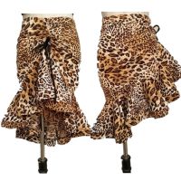 Leopard Print Women Classic Latin Dance Costumes Asymmetrical Ruffle Mermaid Skirt Lady Salsa Chacha Tango Rumba Dress