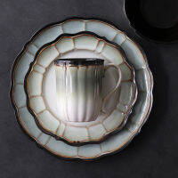 Ceramic Tableware Retro White Black Border Kiln Change Glaze Technology Durable Fashion Plate Mug Salad Bowl Outfit