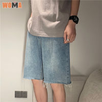 WOMA ชุดเดกางเกงลำลองขาสั้นตรงขากว้างทรงหลวม Celana Pendek Denim ฤดูร้อนของผู้ชาย