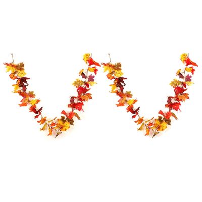 2 Pcs Autumn Maple Leaves Garland, Fall Hanging Plant for Home Garden Wall Doorway Backdrop Fireplace