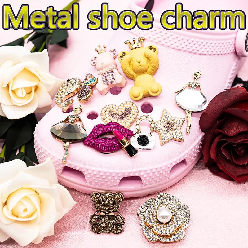 Single Sale Bling Shoe Charms for Croc Luxury Designer 1pcs Croc  Accessories Metal Flower Bow Tie Shoe Decorations for Women Bag