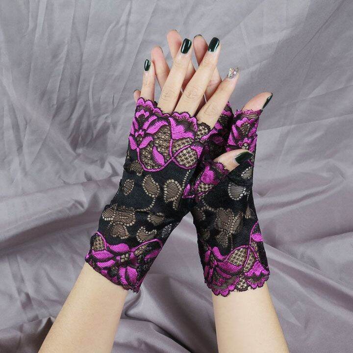 new-gloves-half-elastic-ultra-thin-driving-fingerless-embroidered-mittens